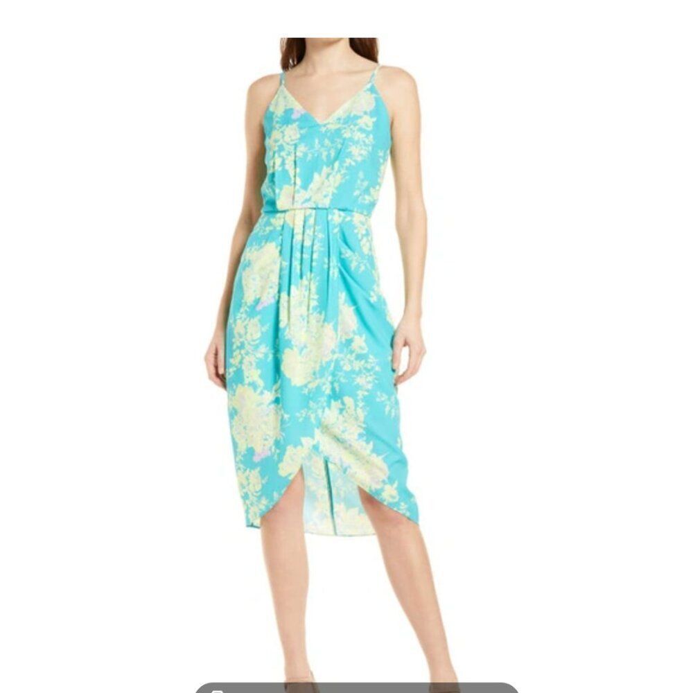 Chelsea 28 Sleeveless Faux Wrap Dress In Teal Mirage Floral NWT size XXS